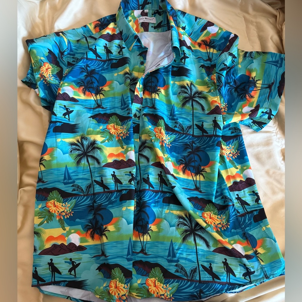 Envmenst Tropical Blue Surf Print Men's Shirt Size XXL
